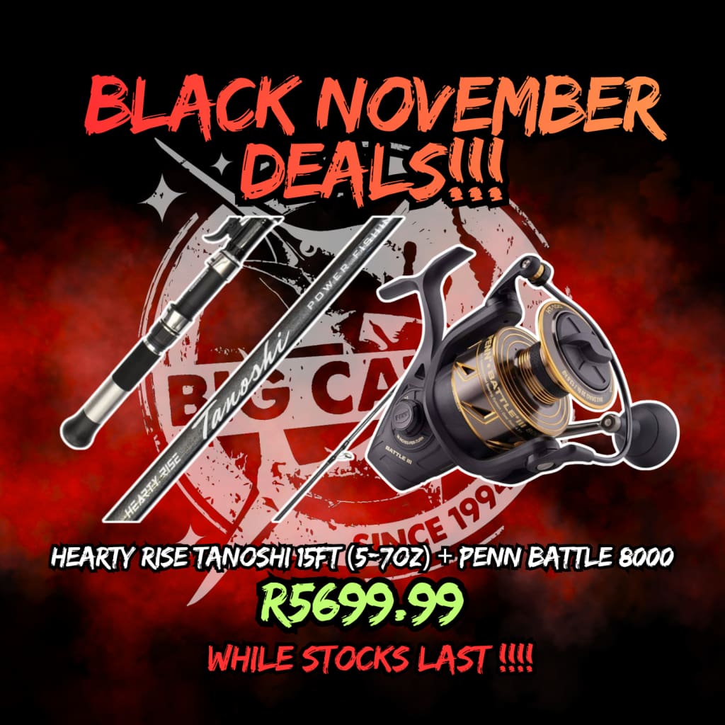 Black November Hearty Rise Tanoshi 15ft (5-7oz) + Penn Battle 8000 - Spinning Combos (Saltwater)