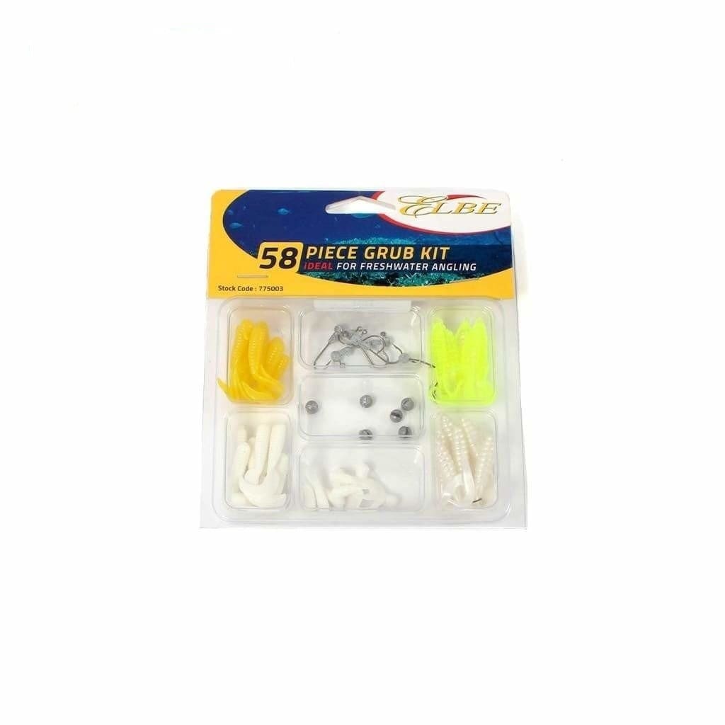 Elbe 58 Piece Grub Kit - Soft Bait Lures (Freshwater)
