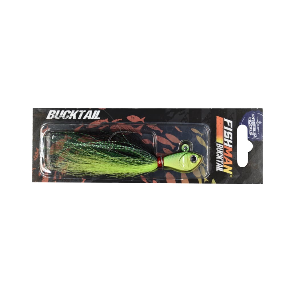 Fishman Bucktail 1oz - 8/0 - Black Green Chartreuse - Jig Lures (Saltwater)