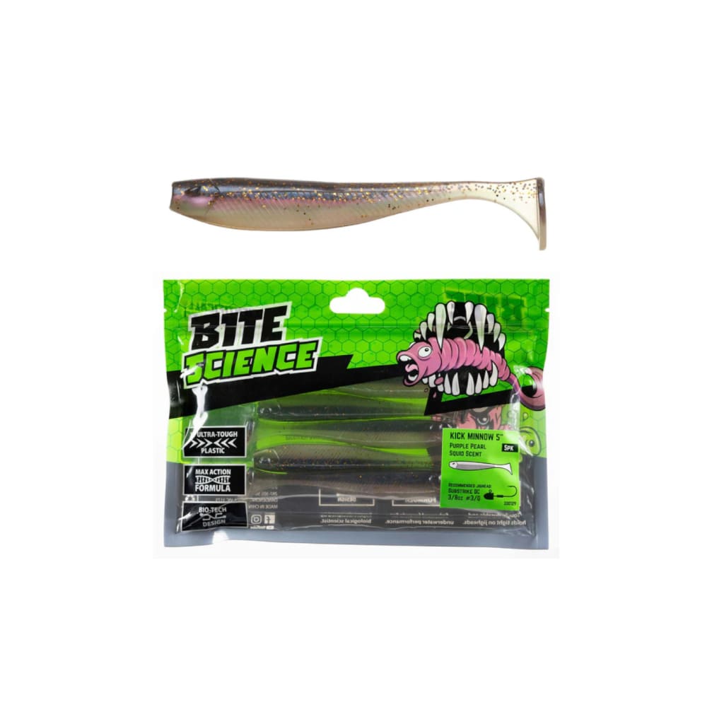 Bite Science Kick Minnow - 5’’ / Purple Pearl - Soft Baits Lures (Saltwater)