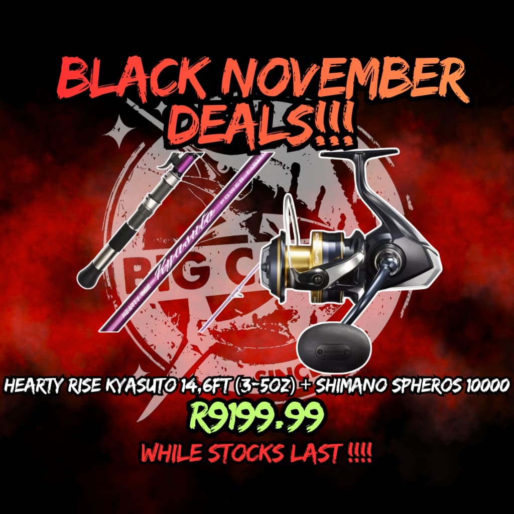 Black November Hearty Rise Kyasuto 14,6ft (3-5oz) + Shimano Spheros 10000 - Spinning Combos (Saltwater)