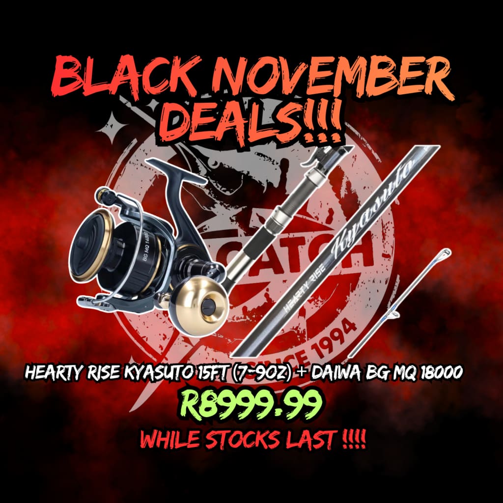 Black November Hearty Rise Kyasuto 15ft (7-9oz) + Daiwa Bg MQ 18000 - Spinning Combos (Saltwater)